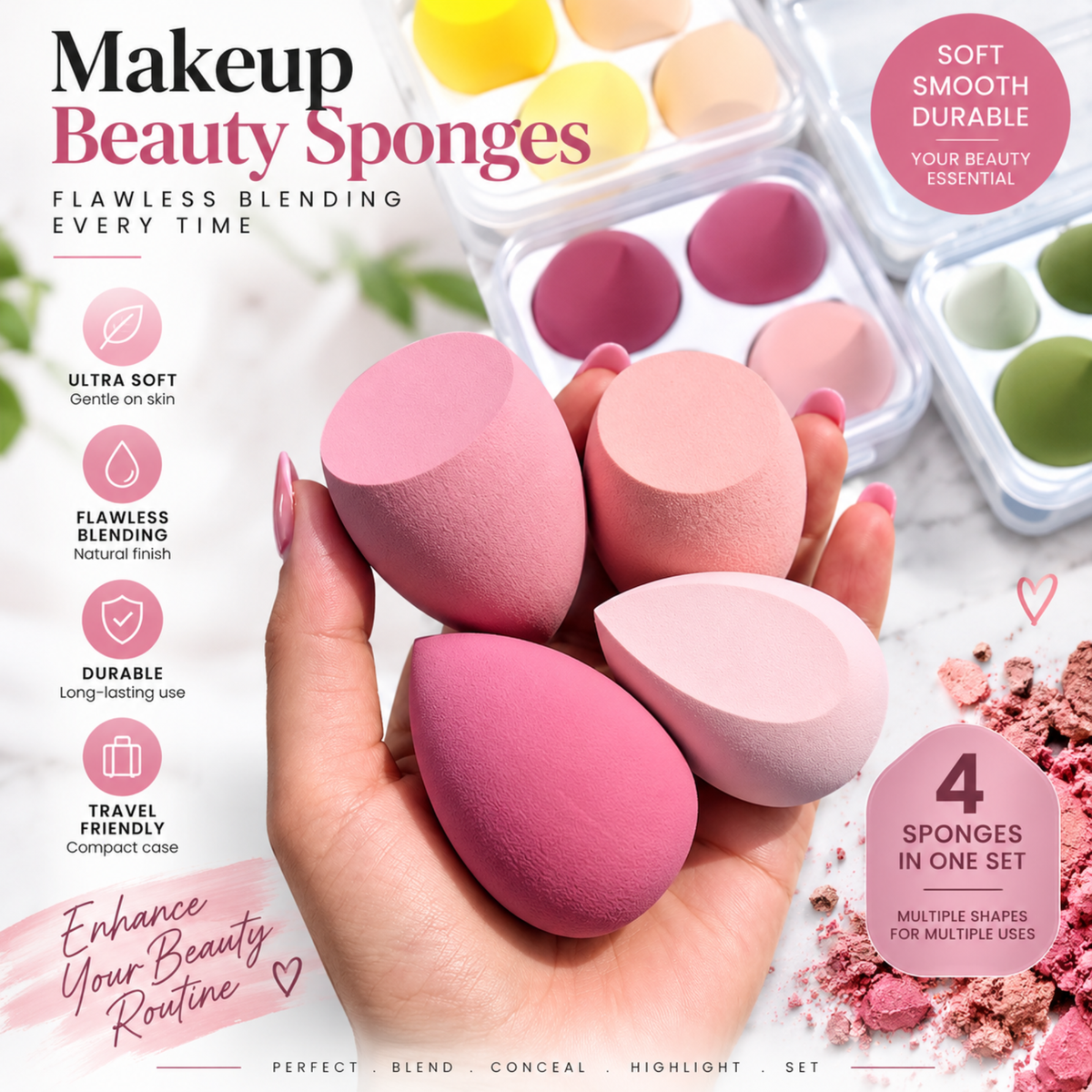 Wazir™ Beauty Makeup Sponge Set – Flawless Blending Egg Puff for Foundation, Concealer & Powder