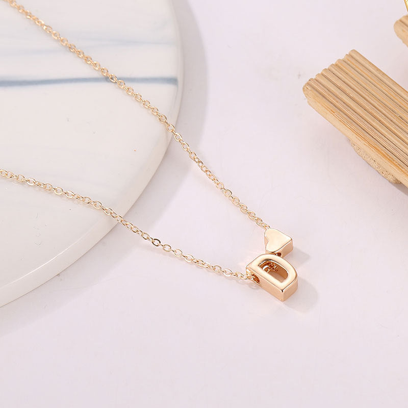 English Alphabet Initial Necklace – Minimalist Heart Pendant