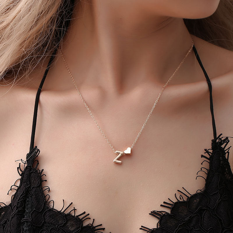 English Alphabet Initial Necklace – Minimalist Heart Pendant