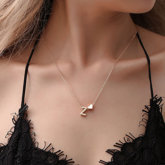 English Alphabet Initial Necklace – Minimalist Heart Pendant
