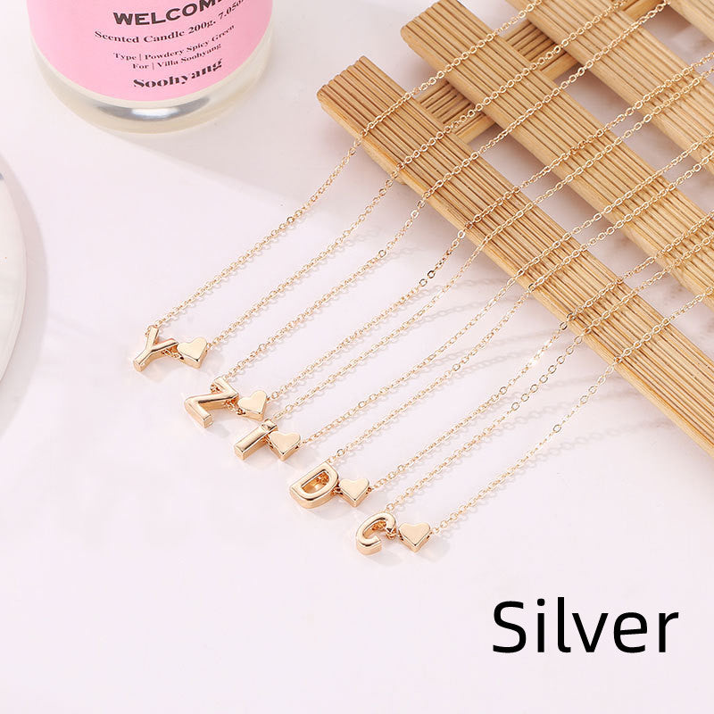 English Alphabet Initial Necklace – Minimalist Heart Pendant