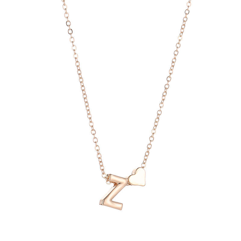 English Alphabet Initial Necklace – Minimalist Heart Pendant