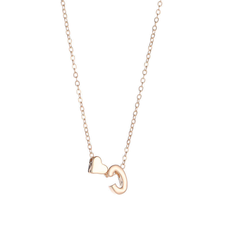 English Alphabet Initial Necklace – Minimalist Heart Pendant