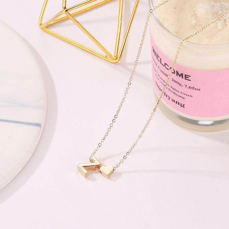 English Alphabet Initial Necklace – Minimalist Heart Pendant
