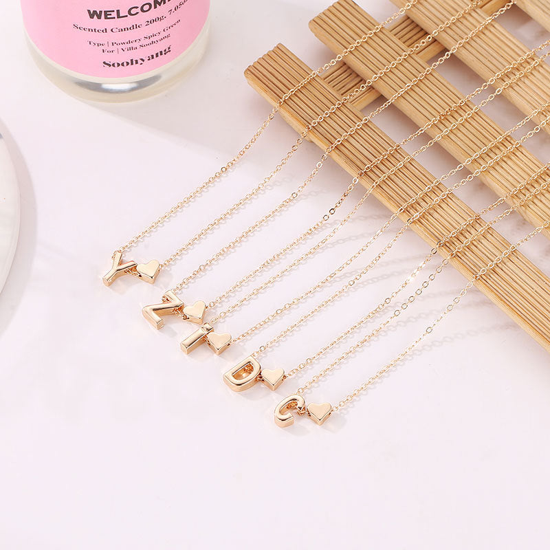 English Alphabet Initial Necklace – Minimalist Heart Pendant