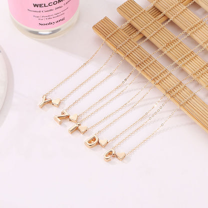 English Alphabet Initial Necklace – Minimalist Heart Pendant