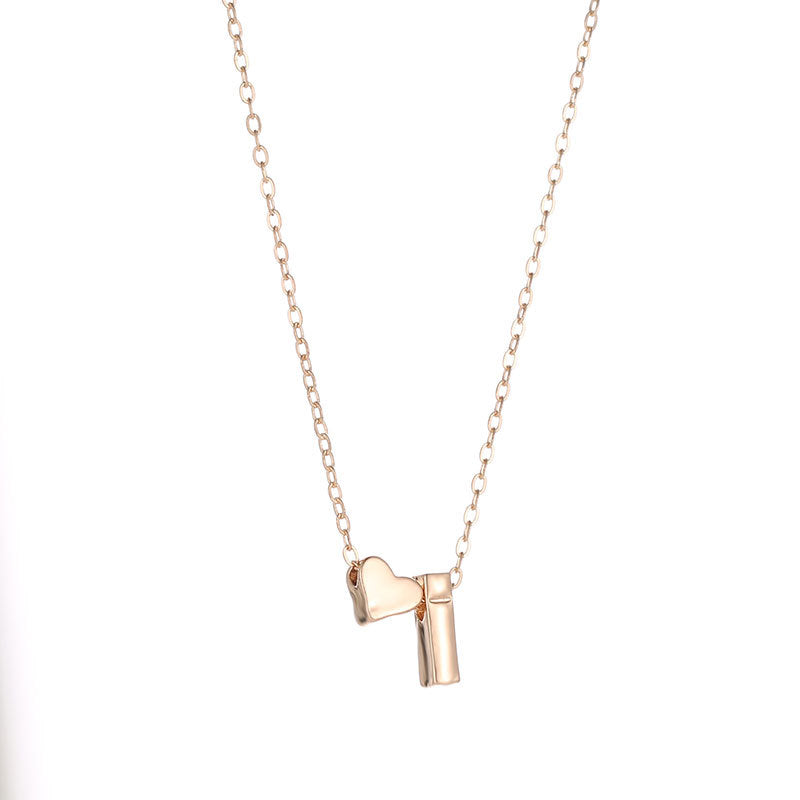 English Alphabet Initial Necklace – Minimalist Heart Pendant
