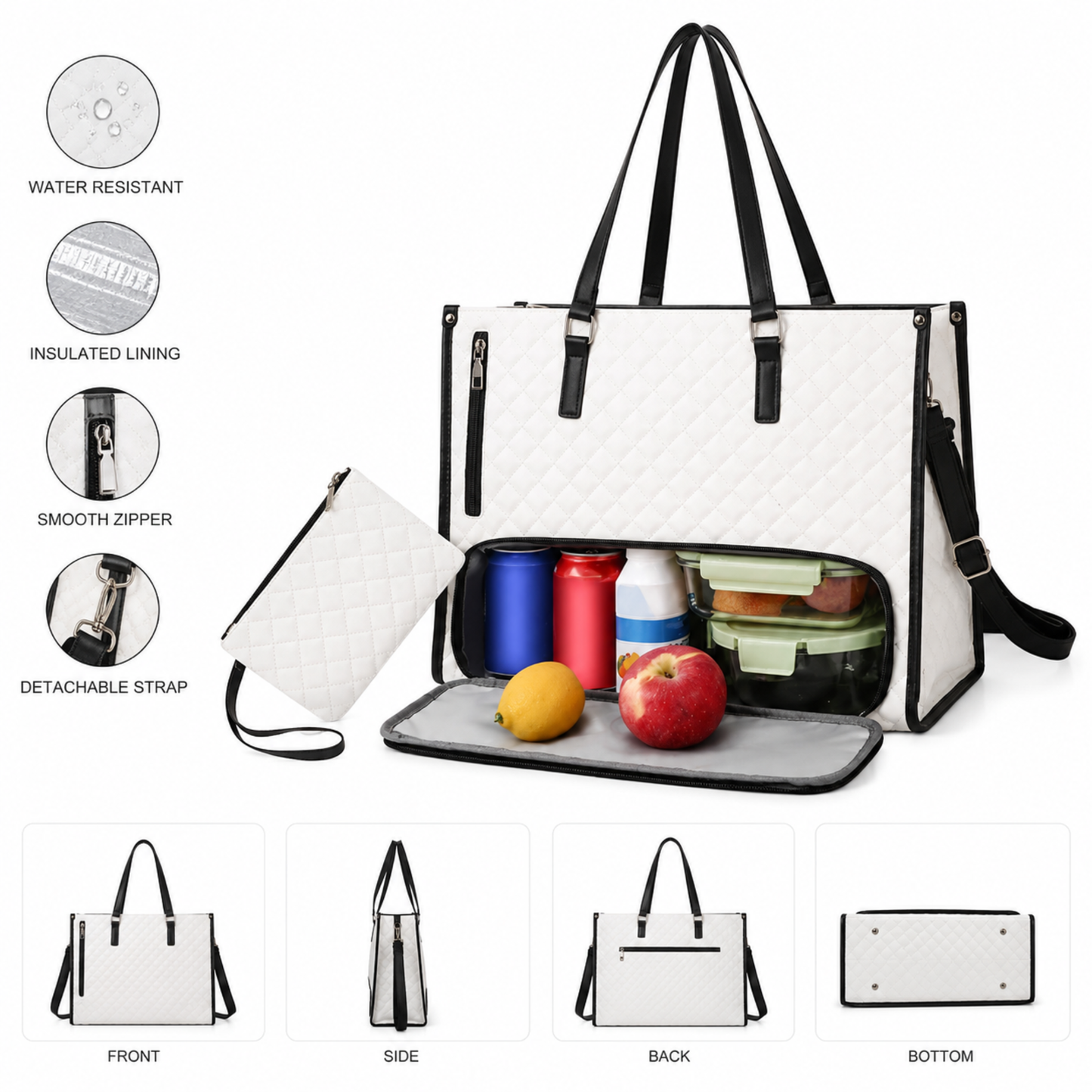 Quilted laptop and lunch tote bag for women