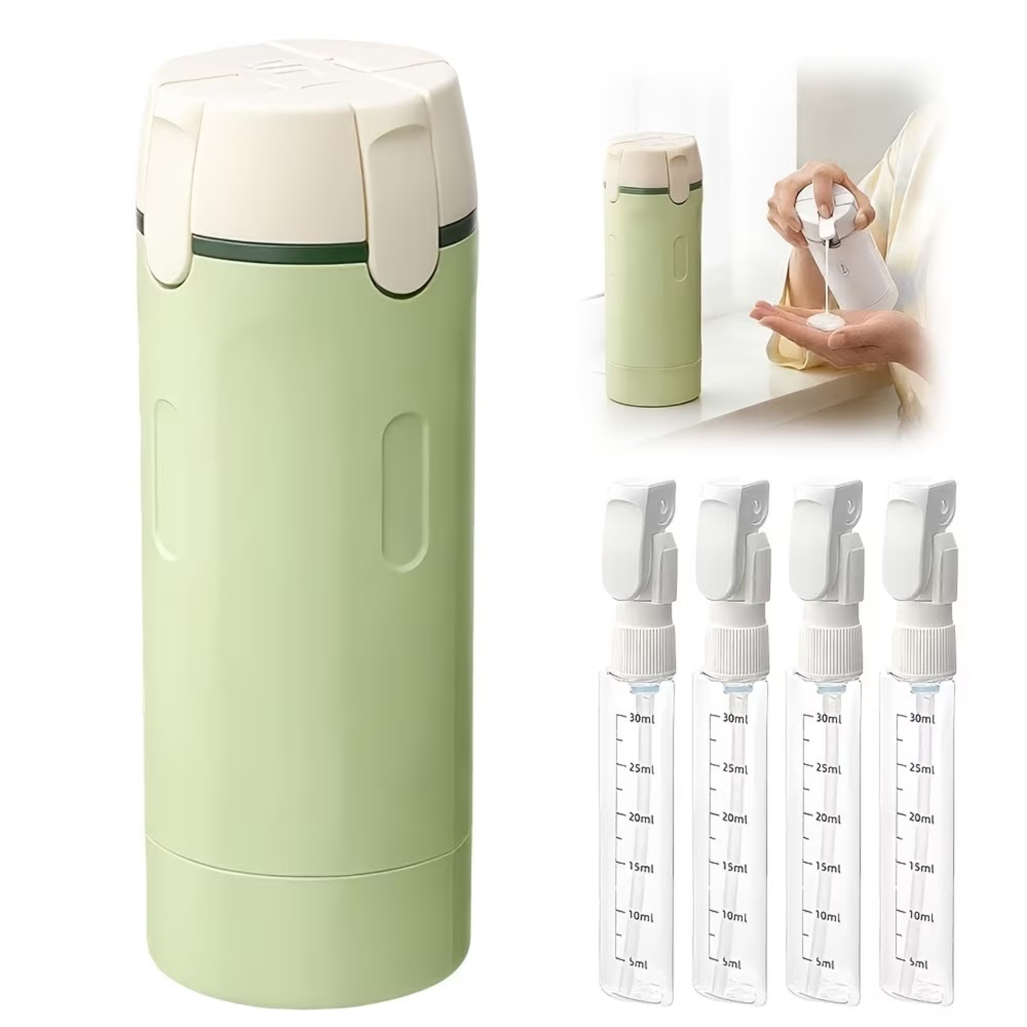 Wazir™ 4-in-1 Leakproof Travel Dispenser – Portable TSA-Approved Refillable Toiletry Bottles