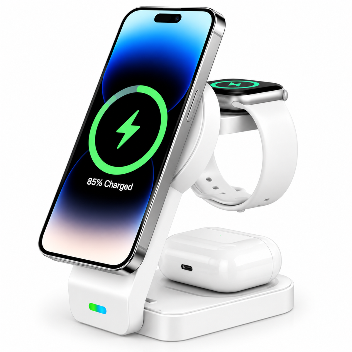 Wazir™ 3-in-1 Magnetic Wireless Charging Station – Charge Phone, Watch & Earbuds Simultaneously