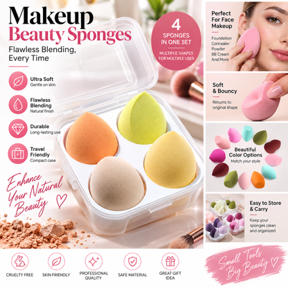 Wazir™ Beauty Makeup Sponge Set – Flawless Blending Egg Puff for Foundation, Concealer & Powder