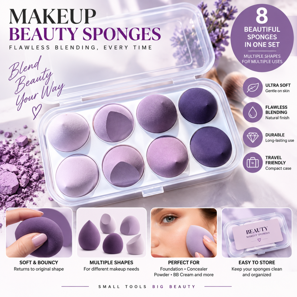 Wazir™ Beauty Makeup Sponge Set – Flawless Blending Egg Puff for Foundation, Concealer & Powder