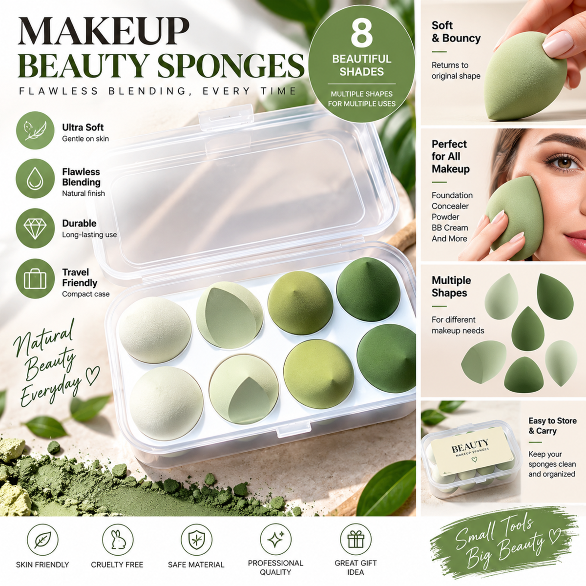 Wazir™ Beauty Makeup Sponge Set – Flawless Blending Egg Puff for Foundation, Concealer & Powder
