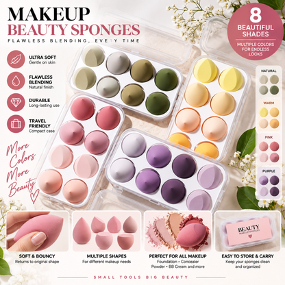 Wazir™ Beauty Makeup Sponge Set – Flawless Blending Egg Puff for Foundation, Concealer & Powder