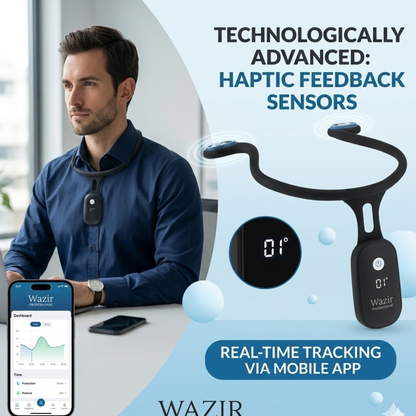 Wazir™ PosturePro Align — Smart Posture Corrector Collar with Haptic Feedback & LED Display