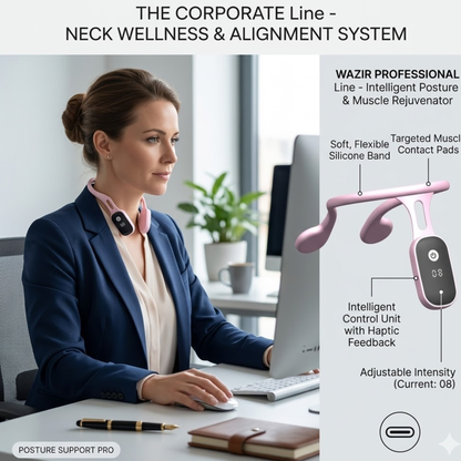 Wazir™ PosturePro Align — Smart Posture Corrector Collar with Haptic Feedback & LED Display