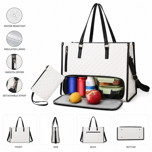 Wazir 2-in-1 laptop tote bag with insulated cooler compartment and hidden drink dispenser